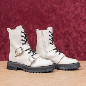Dolce Vita Women Ronson Offwhite Leathe Lace-up Strap Combat Boots sz 7